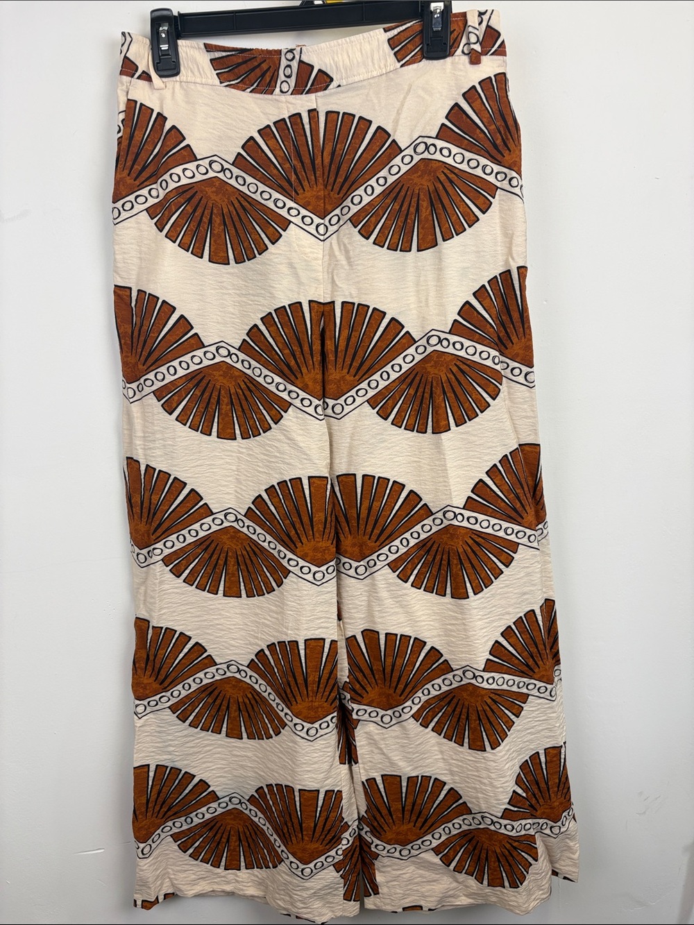 Jaspal Wide Leg Palazzo Pants Rust Cream Geometric Resort Boho Sz Large